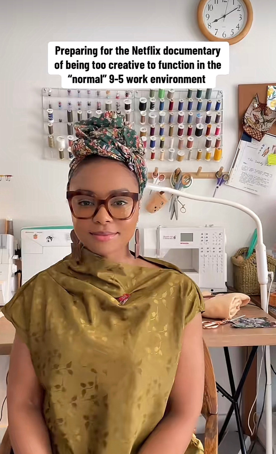 Tik Tok video from @paradise.core.co about preparing for a documentary interview speaking on being too creative to function in a normal 9 to 5 work environment.